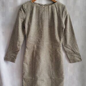 JOHNNIE-O Fitted Short Silk Dress Long Sleeve Houndstooth Preppy Light Academia